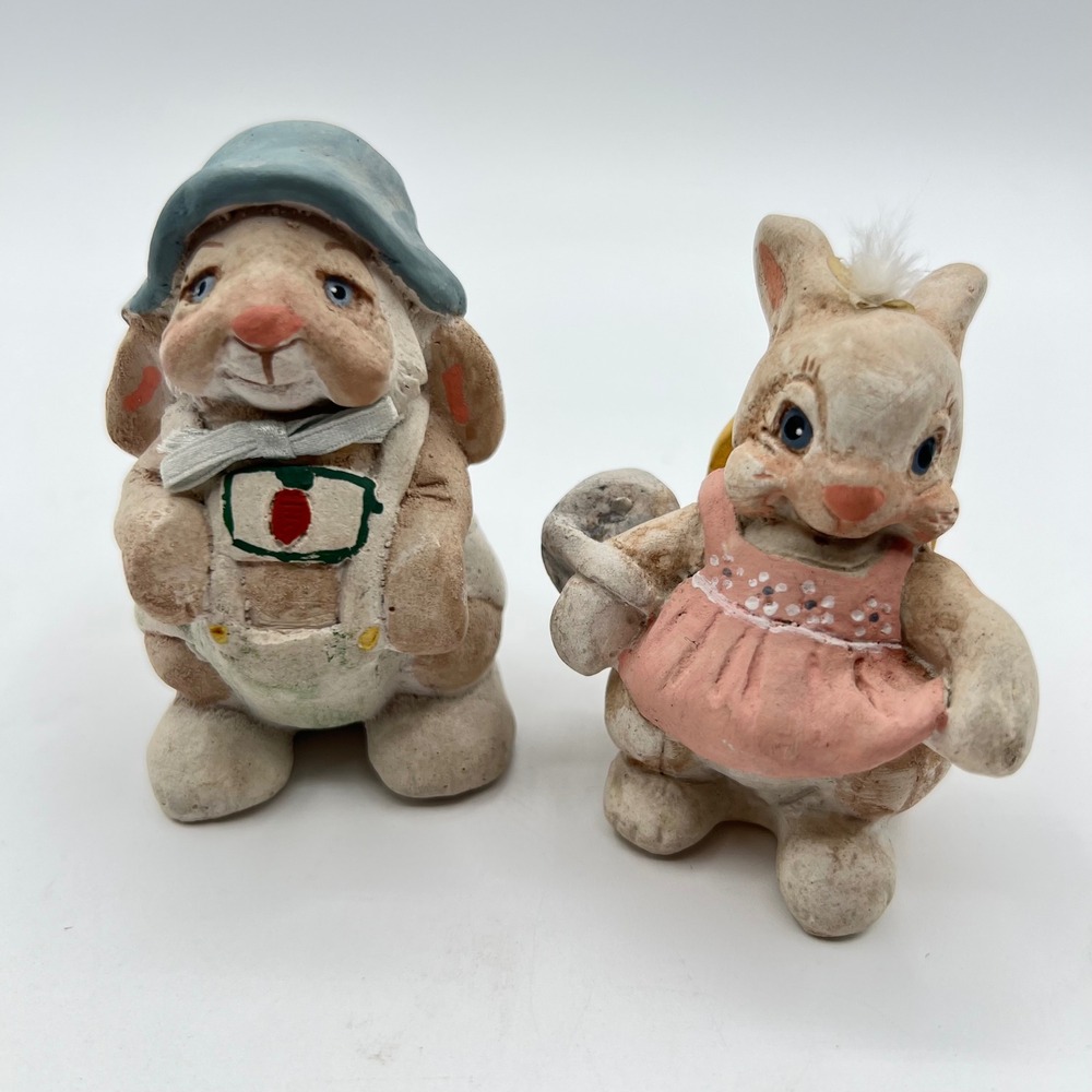 Cast Art by Kristin Easter Bunny Figurines Set‎ Rabbit Hand Crafted 1991